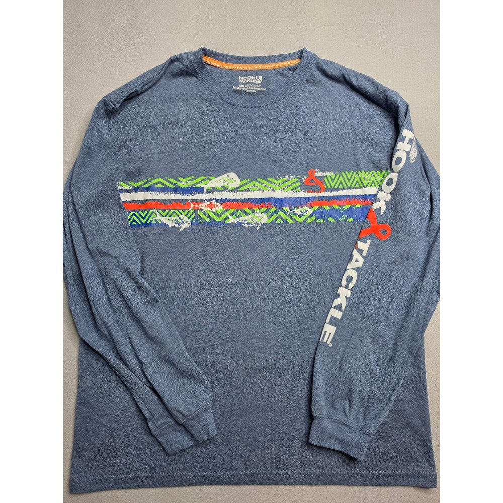 Hook & Tackle Fishing Shirt Men's Large Blue Graphic Long Sleeve Performance